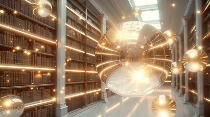 Poster - A surreal library where knowledge is stored in floating orbs of light, each one representing a different book. Generative AI.