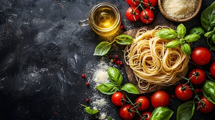 Freshly Homemade Italian Pasta Dish with Tomatoes,Basil,and Olive Oil