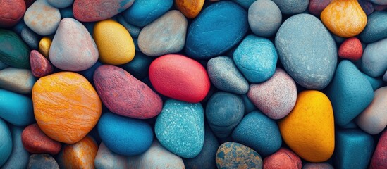 Leinwandbilder - Colorful rocks create a harmonious background pattern in various colors. with copy space image. Place for adding text or design
