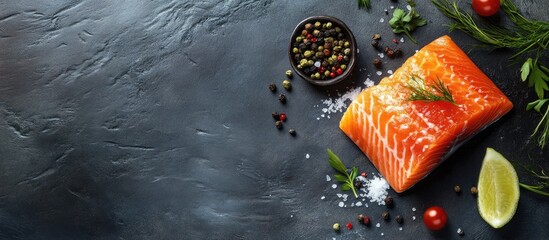 Aufkleber - Slightly salted salmon ready to eat fresh portion healthy dietary meal food still life snack on the table copyspace food background rustic top view suitable for keto or paleo pescatarian diets