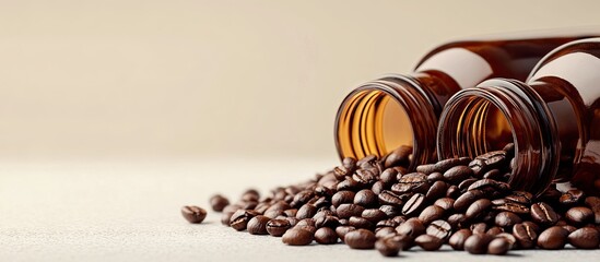 Poster - Coffee beans spilling out of bottles. with copy space image. Place for adding text or design