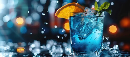 Poster - Cocktail featuring blue curacao set against a white background. with copy space image. Place for adding text or design