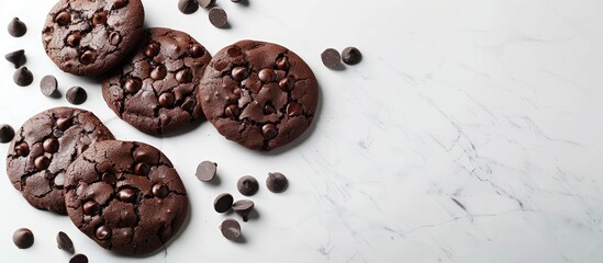 Poster - Cookies with dark chocolate chips set against a white background. with copy space image. Place for adding text or design