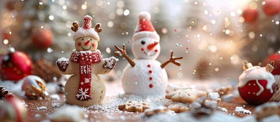 Aufkleber - Christmas cookies elk Rudolf asterisks snowman Christmas card Holiday backdrop selective focus and toned image. with copy space image. Place for adding text or design
