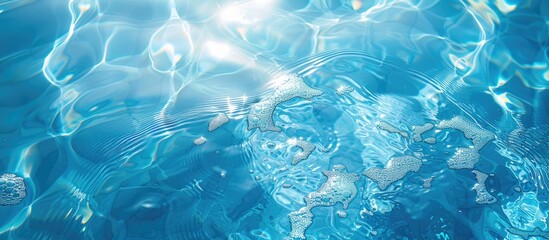 Aufkleber - Blurred transparent blue clear calm water surface texture featuring splashes and bubbles Stylish abstract natural background Sunlit water waves with copyspace