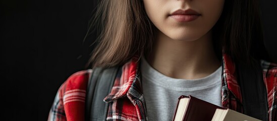 Aufkleber - Close up of a female student with books. with copy space image. Place for adding text or design