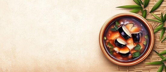 Fototapete - Japanese cuisine Eggplant Miso soup. with copy space image. Place for adding text or design