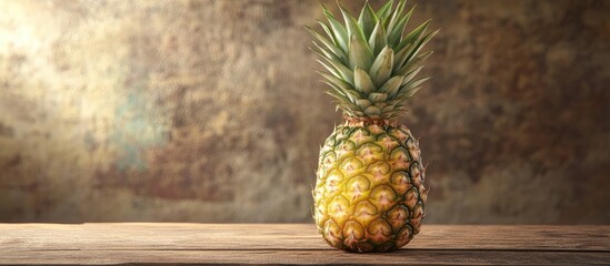 Wall Mural - Half of a pineapple on a wooden table. with copy space image. Place for adding text or design