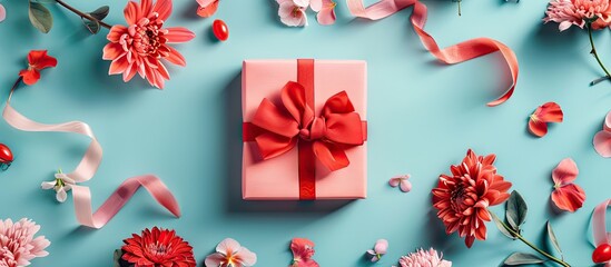 Leinwandbilder - Creative backdrop holiday gift Handcrafted paper box on a colorful background Valentine s Father s Day Copyspace