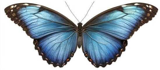 Aufkleber - A stunning Blue Morpho Butterfly set against a white background. with copy space image. Place for adding text or design