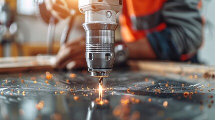 Leinwandbilder - A close-up shot of a construction worker hand expertly using a power drill. Generative AI.