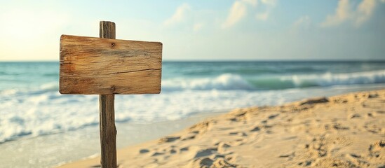 Poster - wooden addresses on the beach sign. with copy space image. Place for adding text or design