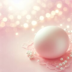 Canvas Print - Holiday background with pearls and white christmas ball on pink background