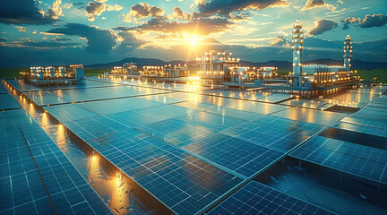 Aufkleber - A comprehensive visual representation of a solar energy system project progressing through its key stages, Engineering, Procurement, and Construction. Generative AI.