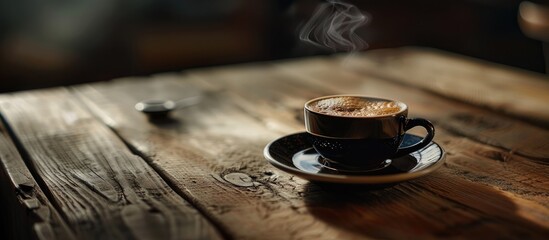 Wall Mural - black coffee on a vintage backdrop. with copy space image. Place for adding text or design