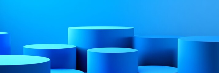 Poster - Abstract Blue Cylinders - Minimalist Product Display Background - Abstract minimalist product display background with blue cylinders, symbolizing simplicity, modern design, clean lines, geometric shap