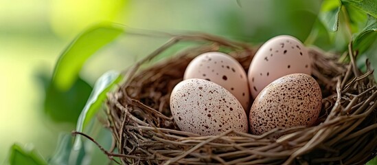 Aufkleber - Chicken eggs combined with chocolate eggs in a nest viewed up close. with copy space image. Place for adding text or design