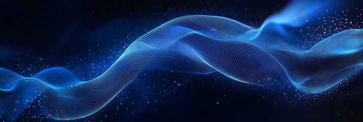 Poster - Abstract Blue Wave with Glittering Particles - A mesmerizing abstract wave of blue light and particles symbolizes movement, technology, data flow, energy, and innovation.