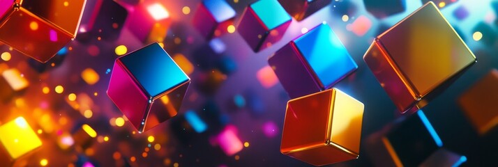 Poster - abstract colorful cubes with glittering lights - a vibrant image of colorful, metallic cubes suspend