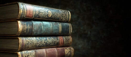 Aufkleber - A stack of old books with a decorative cover. with copy space image. Place for adding text or design