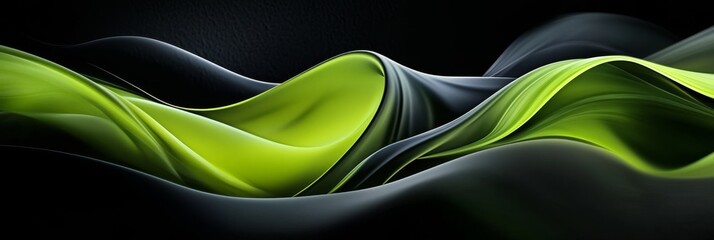 Wall Mural - Abstract Green and Black Waves - Abstract design with green and black waves symbolizing energy, movement, nature, growth, and fluidity.