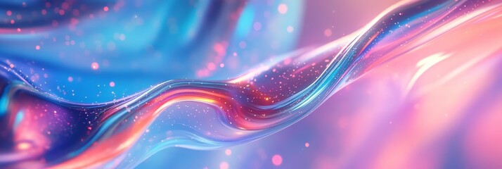 Poster - abstract liquid swirls with glowing particles - blue and pink - this abstract image features a dynam