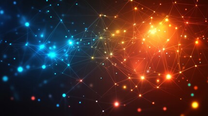 Poster - abstract network background with blue and orange lights - a digital abstract background with interco