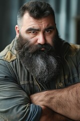 Wall Mural - A man with a long beard and a leather jacket.