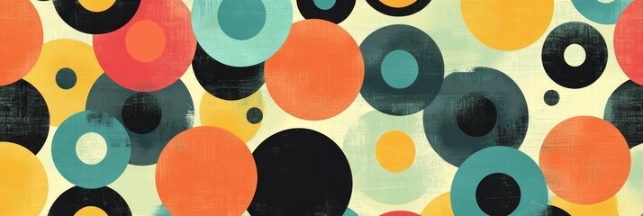 Poster - Abstract Retro Circles Pattern - Colorful Vintage Design - A seamless pattern of overlapping circles in vibrant colors, evoking a retro feel. The abstract composition features shades of red, orange, y
