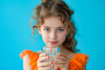 Canvas Print - A little girl holding a glass of water in her hand