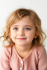 Sticker - A little girl with blue eyes and blonde hair smiles at the camera.