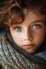 Sticker - A young girl with blue eyes wrapped in a blanket