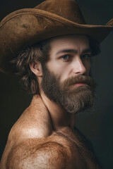 Wall Mural - A man with a beard wearing a cowboy hat.