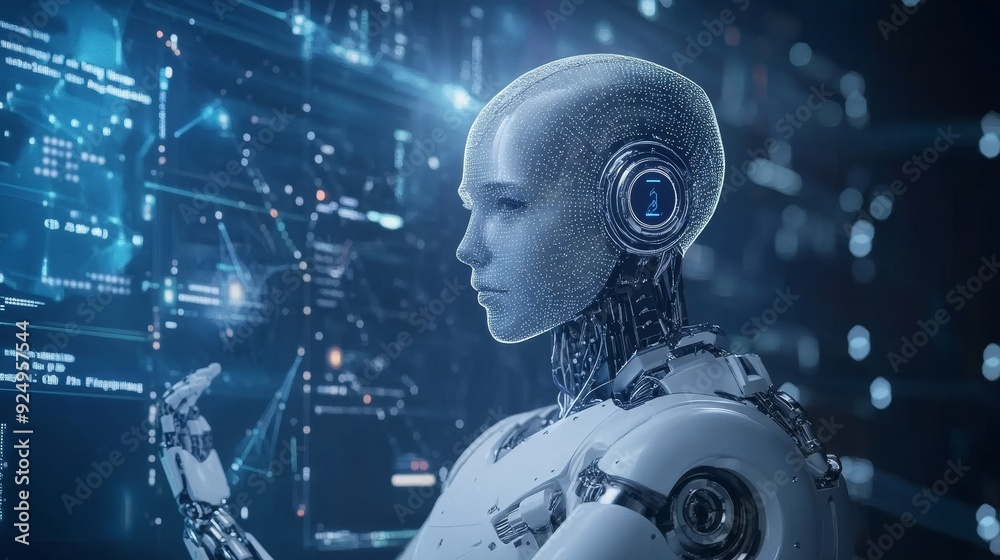 Artificial Intelligence Robot Analyzing Data on Digital Interface - A ...
