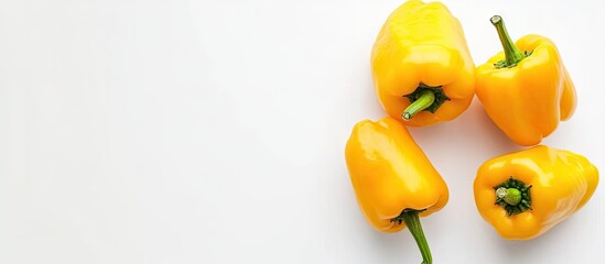 Fototapete - Fresh yellow peppers separated on a white background. with copy space image. Place for adding text or design