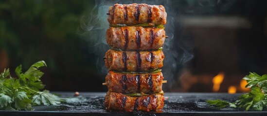 Cooking shawarma with sausage Vertical image with copyspace