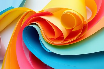 Poster - Abstract background of bright color paper sheets rolling forming a colorful and textured surface