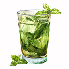 Poster - there is a glass of green drink with ice and mint leaves