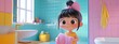 © VirtualVista - adorable 3d character girl with towel in a colorful bathroom