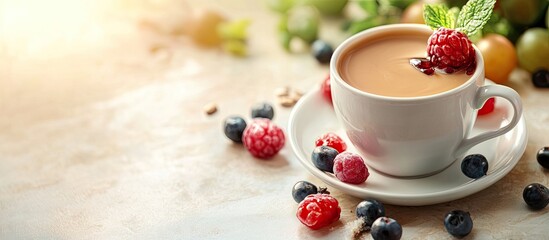 Poster - Morning coffee with fruit jelly. with copy space image. Place for adding text or design