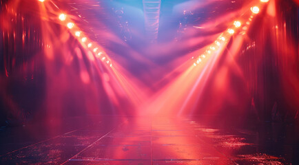 Poster - A dynamic light scene with beams and colors moving to a strong rhythm. Generative AI.