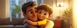© VirtualVista - 3D Cartoon Dad and Son Sharing a Loving Hug and Bonding at Home