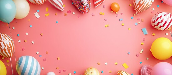 Poster - birthday party backdrop flat lay top view copyspace