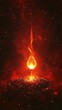 © bcendet - A single flame glows brightly against a dark, red, and starry background, with a bed of glowing embers at its base.
