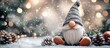 © vxnaghiyev - Scandinavian gnome to enhance your holiday decor Christmas advent decoration Concept for Christmas or New Year greeting card mock up. with copy space image. Place for adding text or design