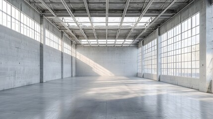 Canvas Print - Empty Bright and Clean Interior of an Industrial Warehouse Facility