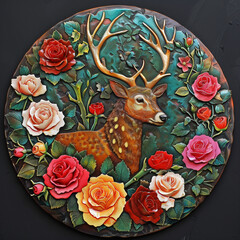 Wall Mural - there is a painting of a deer and flowers on a wall