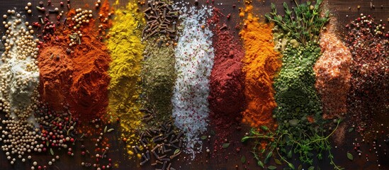 Aufkleber - Spices and seasonings for cooking on a dark background. with copy space image. Place for adding text or design