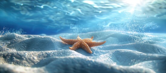 Sticker - Underwater summer theme with starfish and sand includes a copy space image