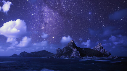 A beautiful night sky with a large island in the background